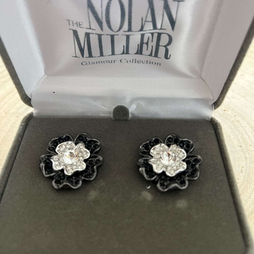 NIB NOLAN MILLER Pave Rhinestone Flower Earrings
